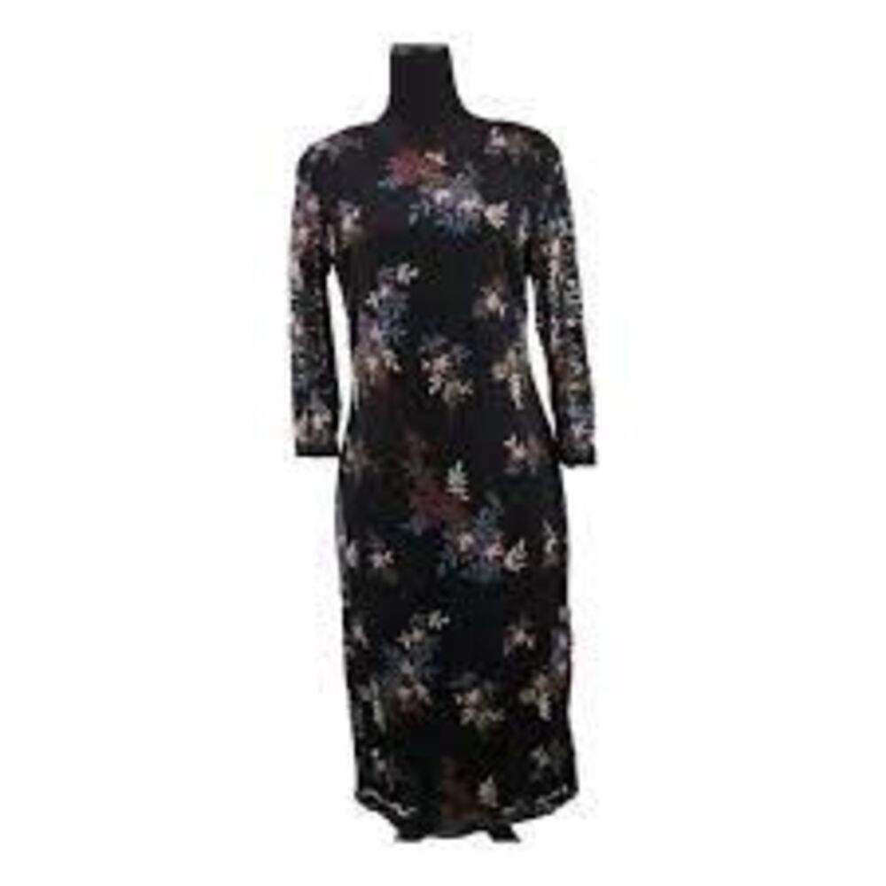 Bisou Bisou Michele Bohbot Black Lace Sheath Dress Floral Embroidered Dark Fairy